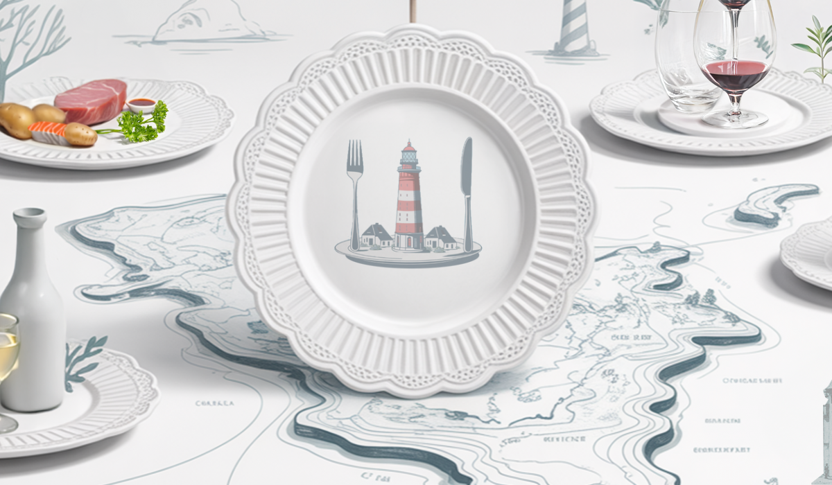 Illustration_Karte_Essen_Wasser_Leutchturm_gasthof_hoyerswortauf_Teller_Pins