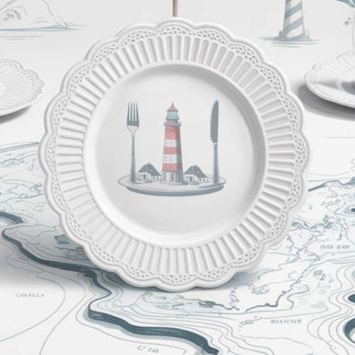 Illustration_Karte_Essen_Wasser_Leutchturm_gasthof_hoyerswortauf_Teller_Pins