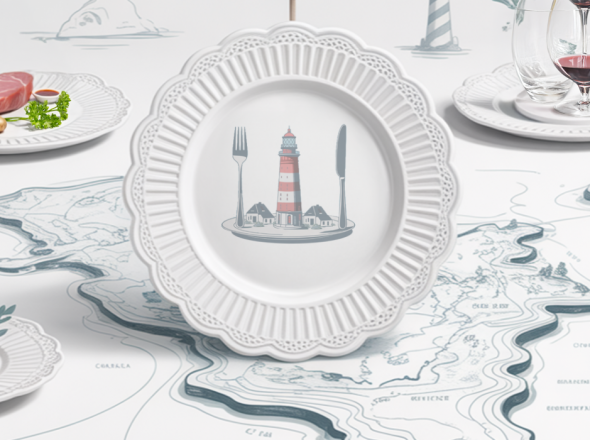 Illustration_Karte_Essen_Wasser_Leutchturm_gasthof_hoyerswortauf_Teller_Pins